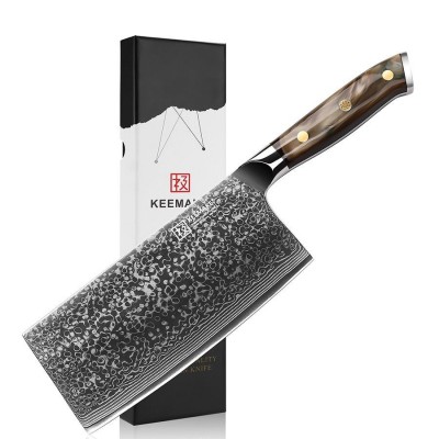 Нож из дамасской стали для мяса Keemake 7 Inch Cleaver Knife Green Gem, бежевый