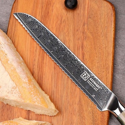 Нож из дамасской стали для хлеба Keemake 8 Inch Bread Knife, бежевый