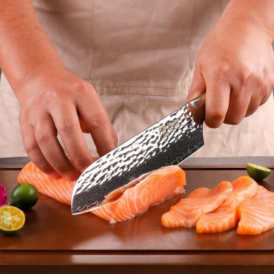 Нож сантоку из дамасской стали Keemake 7 Inch Santoku Knife, синий