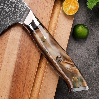 Нож из дамасской стали для мяса Keemake 7 Inch Cleaver Knife Green Gem, бежевый