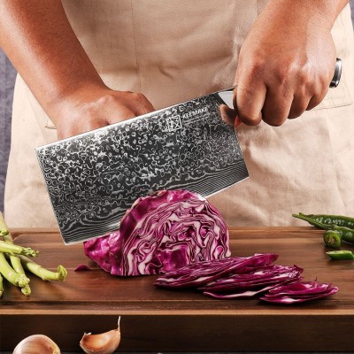 Нож из дамасской стали для мяса Keemake 7 Inch Cleaver Knife, черный