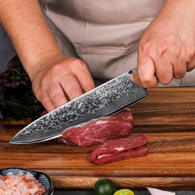 Нож шеф-повара из дамасской стали Keemake 8 Inch Chef Knife 67, черный