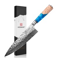 Нож шеф-повара из дамасской стали Keemake 8 Inch Chef Knife 67, синий + бежевый Нож шеф-повара из дамасской стали Keemake 8 Inch Chef Knife 67, синий + бежевый