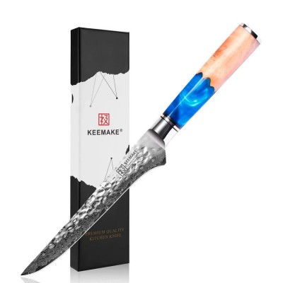 Нож обвалочный из дамасской стали Keemake 6 Inch Boning Knife Blue Sky, синий + бежевый