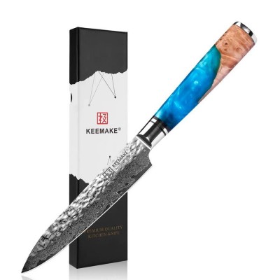 Нож универсальный из дамасской стали Keemake 5 Inch Utiity Knife, синий + бежевый