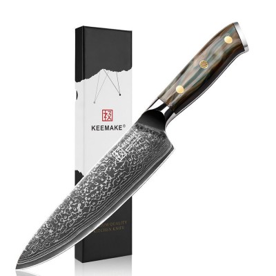 Нож шеф-повара из дамасской стали Keemake 8 Inch Chef Knife Green Gem, бежевый