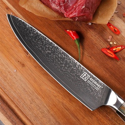 Нож шеф-повара из дамасской стали Keemake 8 Inch Chef Knife Green Gem, бежевый