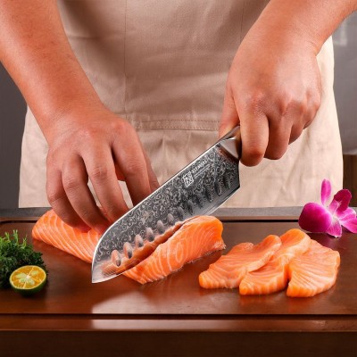 Нож сантоку из дамасской стали Keemake 7 Inch Santoku Knife Phoenix, бежевый