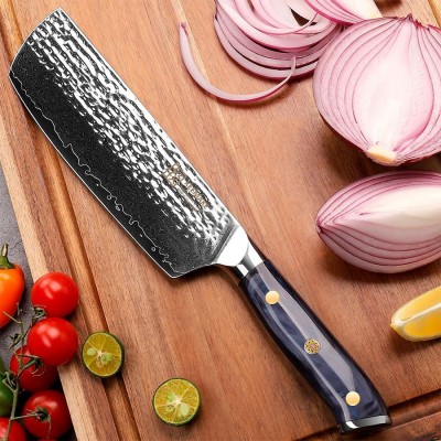 Нож из дамасской стали для овощей Keemake 7 Inch Nakiri Knife, синий