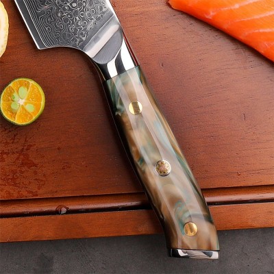 Нож сантоку из дамасской стали Keemake 7 Inch Santoku Knife Green Gem, бежевый