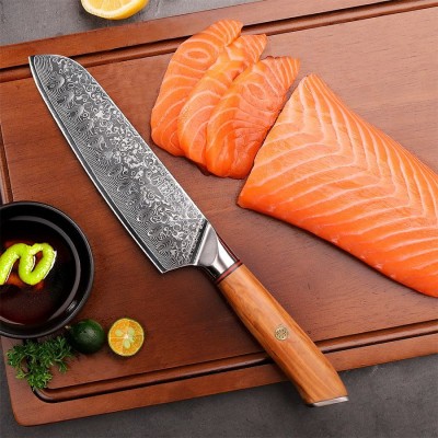 Нож сантоку из дамасской стали Keemake 7 Inch Santoku Knife Phoenix, бежевый