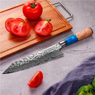 Нож кирицукe из дамасской стали Keemake 8 Inch Kiritsuke Knife, синий + бежевый