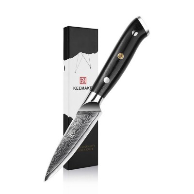 Нож из дамасской стали для овощей Keemake 3.5 Inch Paring Knife, черный