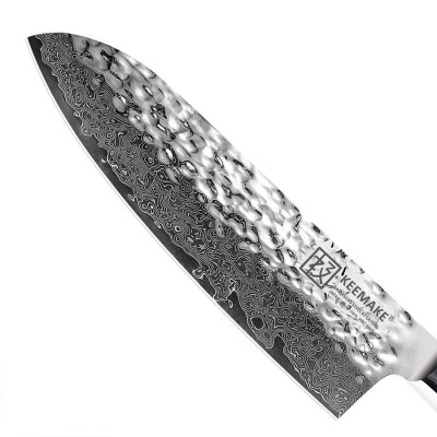 Нож сантоку из дамасской стали Keemake 7 Inch Santoku Knife, синий + бежевый