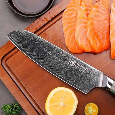 Нож сантоку из дамасской стали Keemake 7 Inch Santoku Knife Green Gem, бежевый