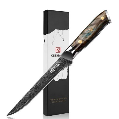 Нож обвалочный из дамасской стали Keemake 6 Inch Boning Knife Green Gem, бежевый