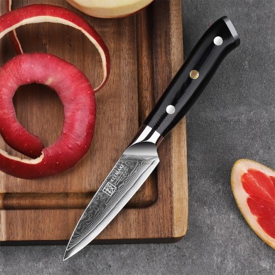 Нож из дамасской стали для овощей Keemake 3.5 Inch Paring Knife, черный