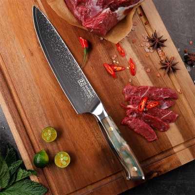 Нож шеф-повара из дамасской стали Keemake 8 Inch Chef Knife Green Gem, бежевый