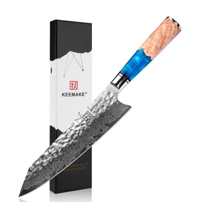 Нож кирицукe из дамасской стали Keemake 8 Inch Kiritsuke Knife, синий + бежевый