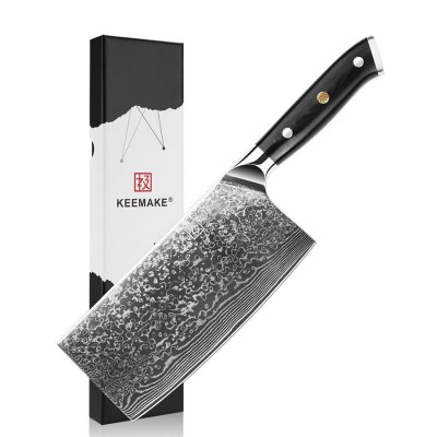 Нож из дамасской стали для мяса Keemake 7 Inch Cleaver Knife, черный