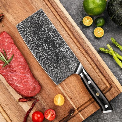 Нож из дамасской стали для мяса Keemake 7 Inch Cleaver Knife, черный