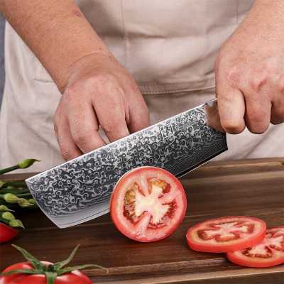 Нож из дамасской стали для овощей Keemake 7 Inch Nakiri Knife, черный