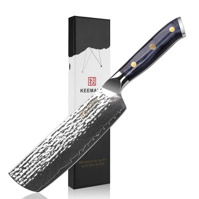 Нож из дамасской стали для овощей Keemake 7 Inch Nakiri Knife, синий