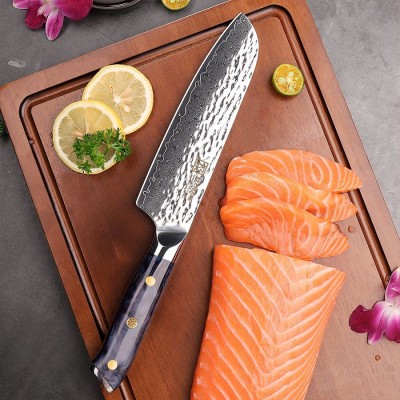 Нож сантоку из дамасской стали Keemake 7 Inch Santoku Knife, синий