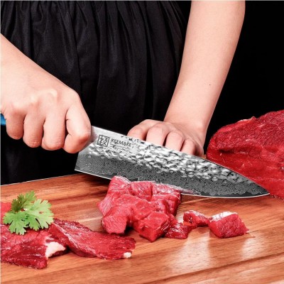 Нож шеф-повара из дамасской стали Keemake 8 Inch Chef Knife 67, синий + бежевый