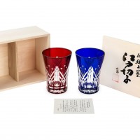 Набор стаканов TAJIMA GLASS с узором Тама Ярай 240 мл, красный и лазурный, 2 шт