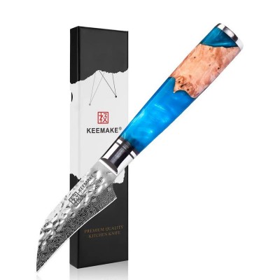 Нож из дамасской стали для овощей Keemake 3 Inch Peeling Knife, синий + бежевый