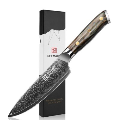 Нож шеф-повара из дамасской стали Keemake 6,5 Inch Chef Knife Green Gem, бежевый