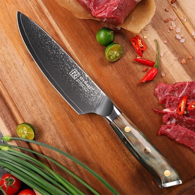 Нож шеф-повара из дамасской стали Keemake 6,5 Inch Chef Knife Green Gem, бежевый