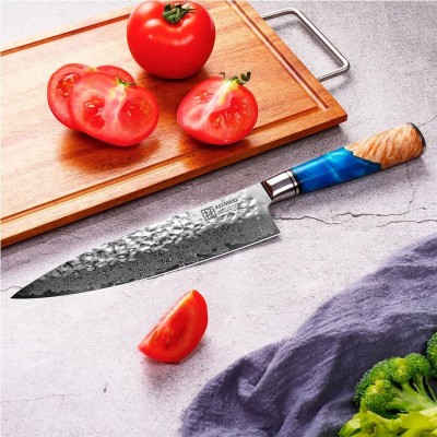 Нож шеф-повара из дамасской стали Keemake 8 Inch Chef Knife 67, синий + бежевый