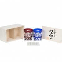 Набор стаканов TAJIMA GLASS с узором Нанако 280 мл, красный и лазурный, 2 шт Набор стаканов TAJIMA GLASS с узором Нанако 280 мл, красный и лазурный, 2 шт