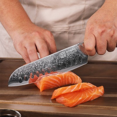 Нож сантоку из дамасской стали Keemake 7 Inch Santoku Knife, черный