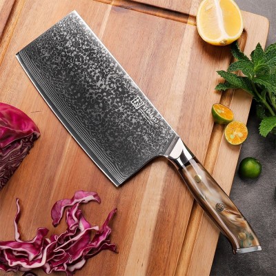 Нож из дамасской стали для мяса Keemake 7 Inch Cleaver Knife Green Gem, бежевый