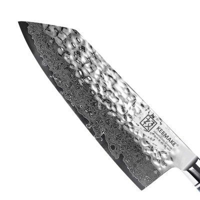 Нож из дамасской стали для овощей Keemake 7 Inch Nakiri Knife, синий + бежевый