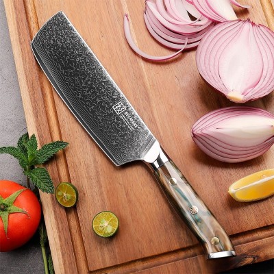 Нож из дамасской стали для овощей Keemake 7 Inch Nakiri Knife, бежевый