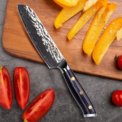 Нож сантоку из дамасской стали Keemake 5 Inch Santoku Knife, синий