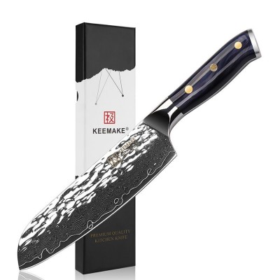 Нож сантоку из дамасской стали Keemake 7 Inch Santoku Knife, синий