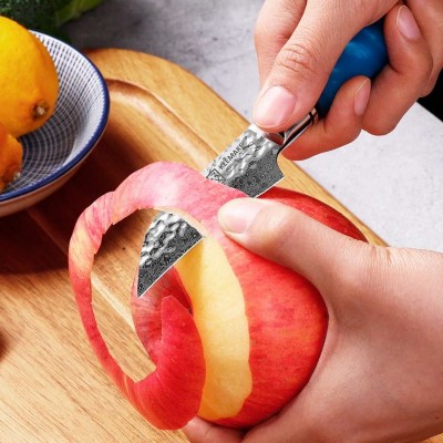 Нож из дамасской стали для овощей Keemake 3 Inch Peeling Knife, синий + бежевый