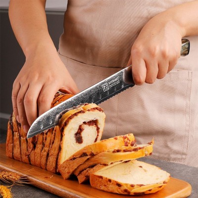 Нож из дамасской стали для хлеба Keemake 8 Inch Bread Knife, бежевый