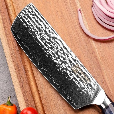 Нож из дамасской стали для овощей Keemake 7 Inch Nakiri Knife, синий