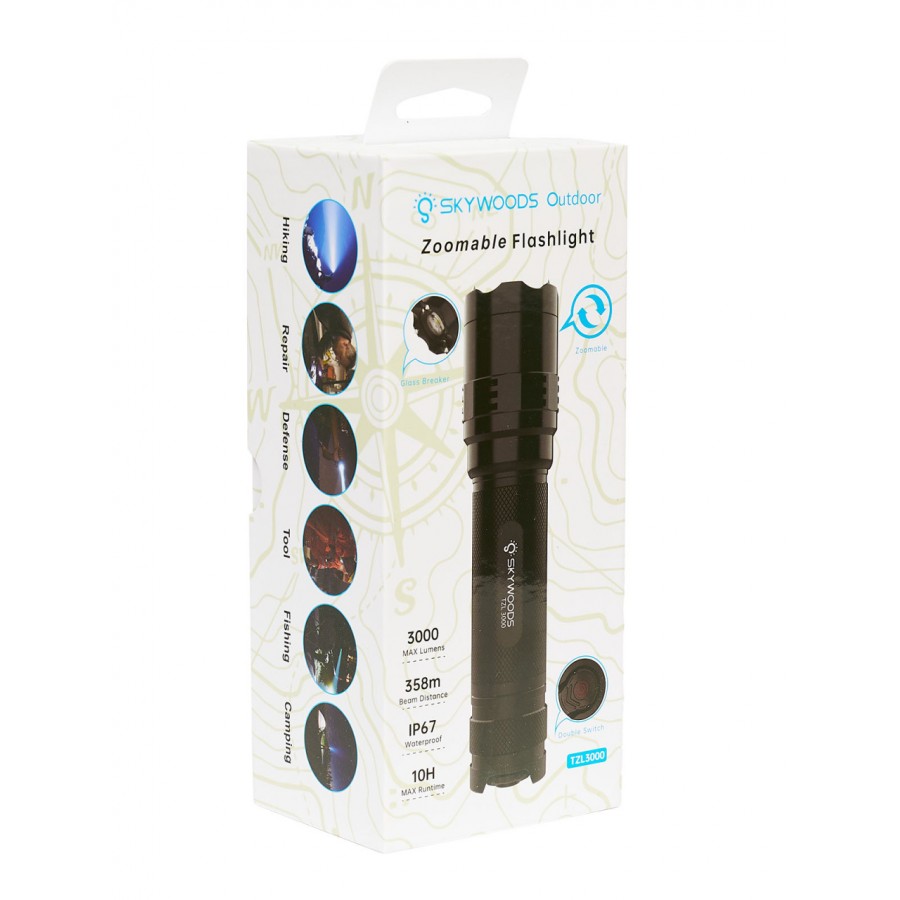 Ручной фонарь SKYWOODS TACTIC, 3000 люмен, USB-Type C, холодный свет, IP67
