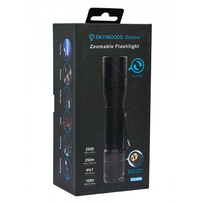 Ручной фонарь SKYWOODS WILD, 2500 люмен, USB-Type C, холодный свет, IP67