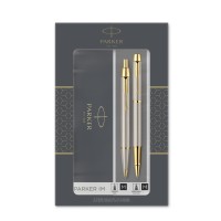 Подарочный набор Parker: IM Core Brushed Metal GT - ручки роллерная и шариковая Подарочный набор Parker: IM Core Brushed Metal GT - ручки роллерная и шариковая