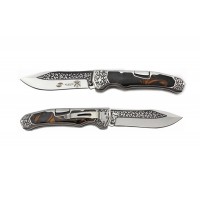 Нож складной Stinger, 117 мм, рукоять:нержавеющая сталь/дерево,(коричневый) с клипом, подар.коробка