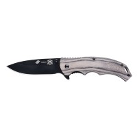 Нож складной Stinger, 120 мм, (чёрный), материал рукояти: дерево/сталь (серый), в картонной коробке Нож складной Stinger, 120 мм, (чёрный), материал рукояти: дерево/сталь (серый), в картонной коробке