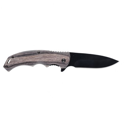 Нож складной Stinger, 120 мм, (чёрный), материал рукояти: дерево/сталь (серый), в картонной коробке